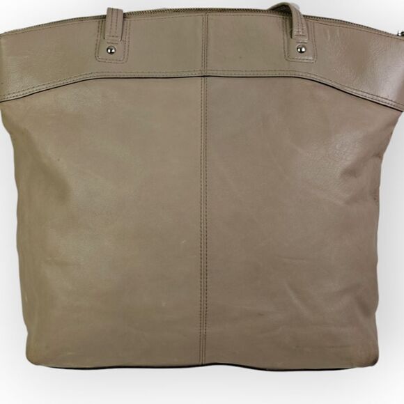 COACH BEIGE CC LOGO GENUINE LEATHER LARGE TOTE SHOULDER BAG HANDBAG PURSE BOHO - Picture 5 of 12